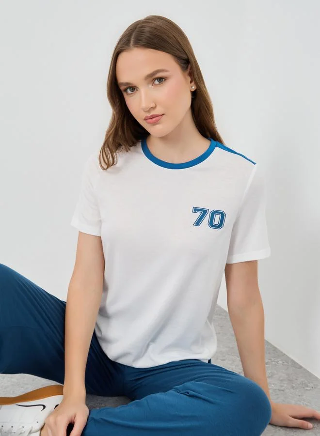 تايك تو Take Two Slogan Print Round Neck T-Shirt