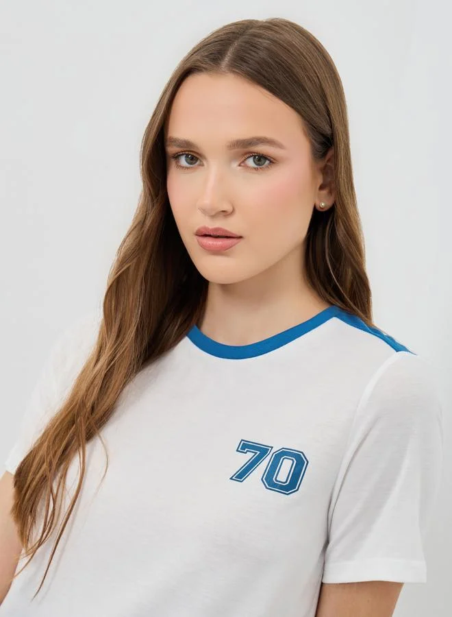 تايك تو Take Two Slogan Print Round Neck T-Shirt