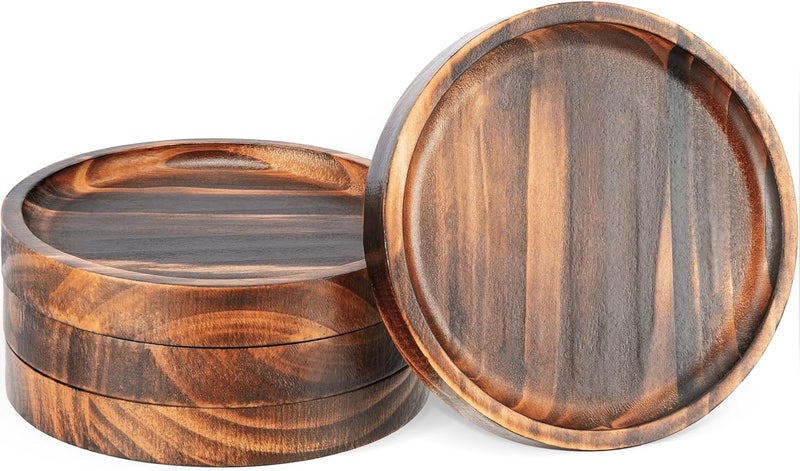 Yangbaga Wooden Coasters for Drinks - Natural Wood Drink Coaster Set for Drinking Glasses, Tabletop Protection for Any Table Type, Set of 4-4.3 Inches (No Holder) - Image 1