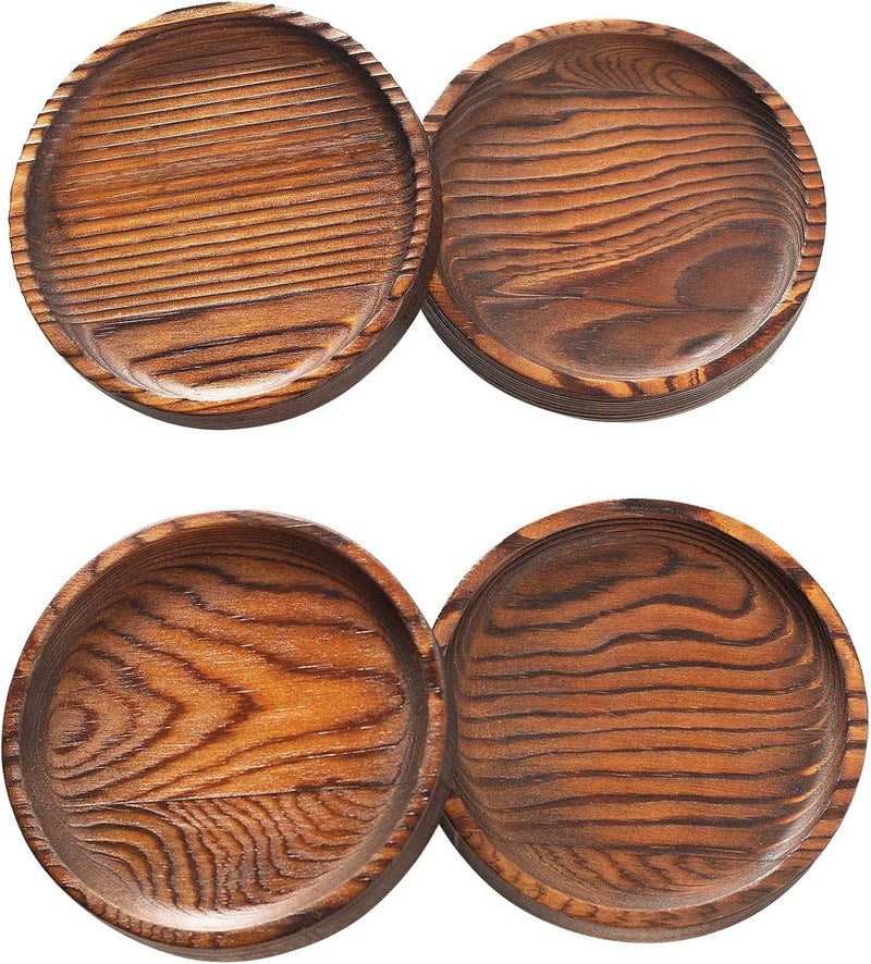 Yangbaga Wooden Coasters for Drinks - Natural Wood Drink Coaster Set for Drinking Glasses, Tabletop Protection for Any Table Type, Set of 4-4.3 Inches (No Holder) - Image 3