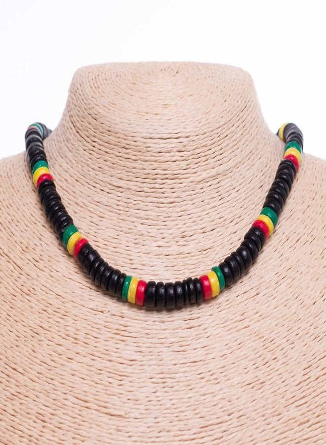 BlueRica Rasta Coconut Shell Beads Necklace (18") - Image 2