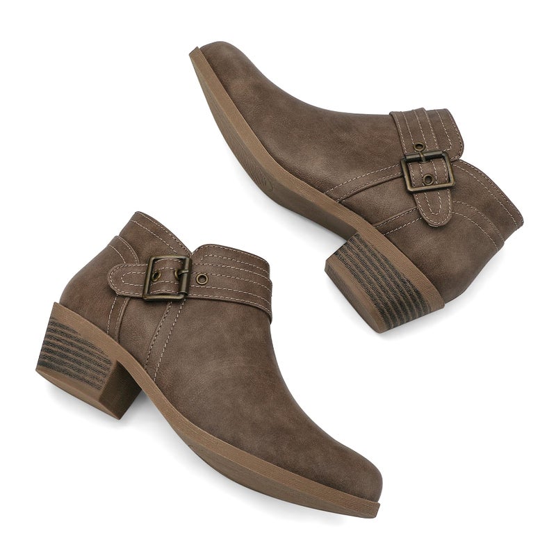mysoft Women's Ankle Boots Low Chunky Stacked Heel Comfortable Round Toe booties with Side Zipper Shoes - Image 3