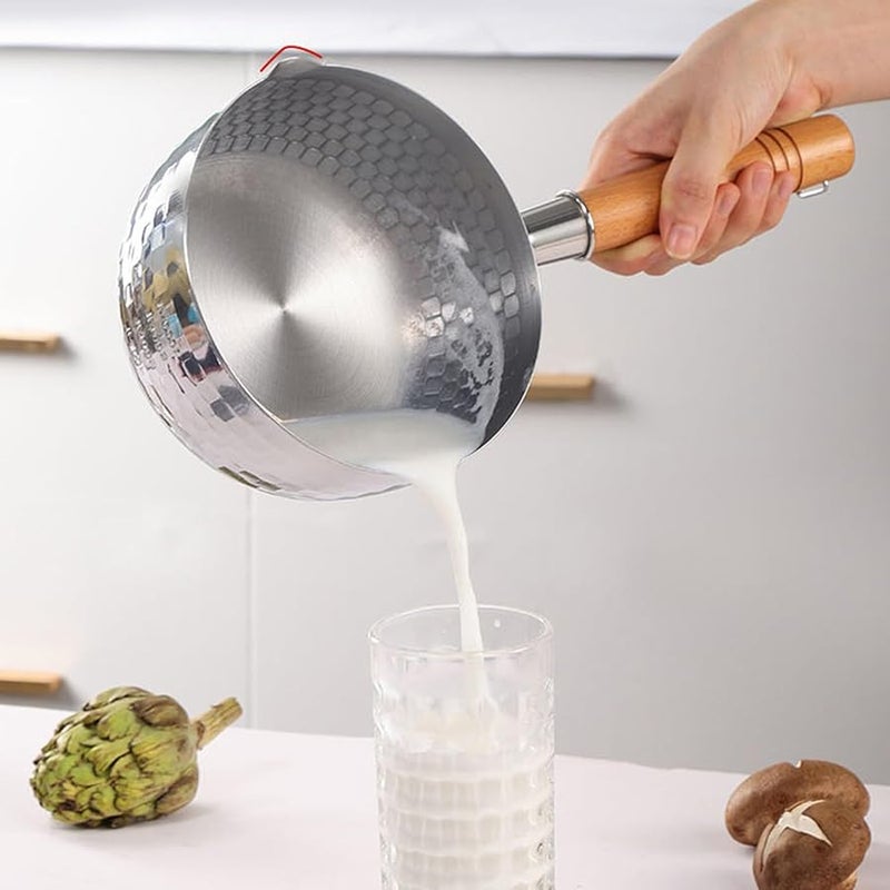 Medium Stainless Steel Milk Pot With Wooden Handle For Children Food Sauce Butter Chocolate Heating - Image 3