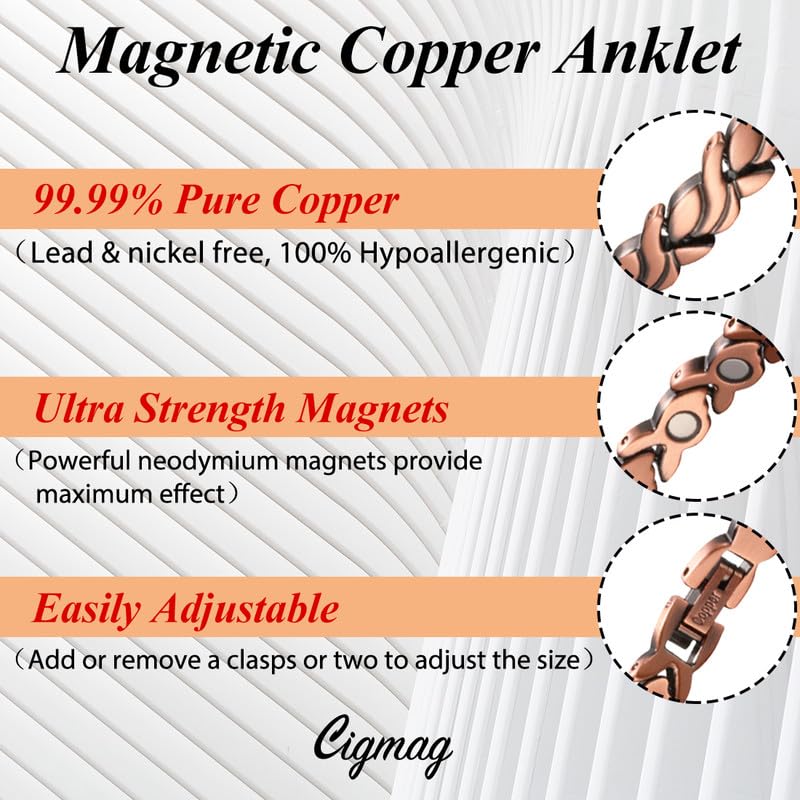 Cigmag Copper Anklet for Women Ultra Strength Solid Copper Anklet Bracelet Adjustable Length with Sizing Tool - Image 4