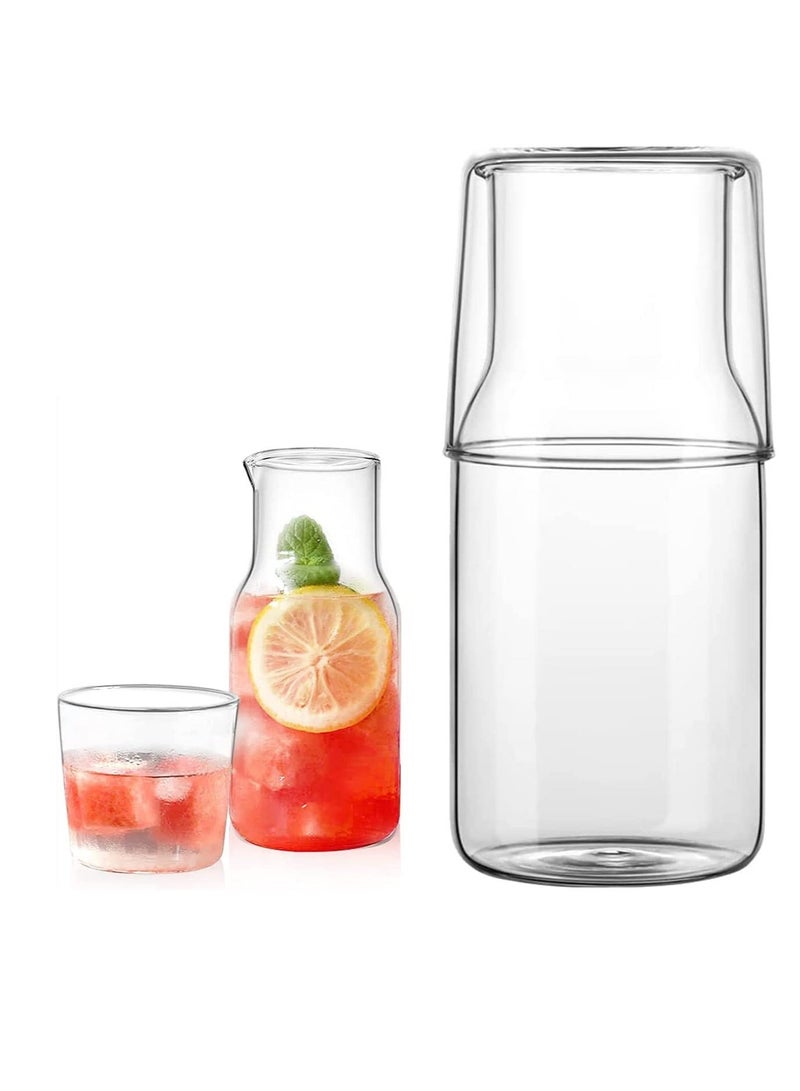 XiuWoo Glass Water Carafe Set, 500ml Bedside Set with Tumbler for Bedroom Nightstand, Mouthwash Bottle, Clear Juice Pitcher, Night Cup - Image 1