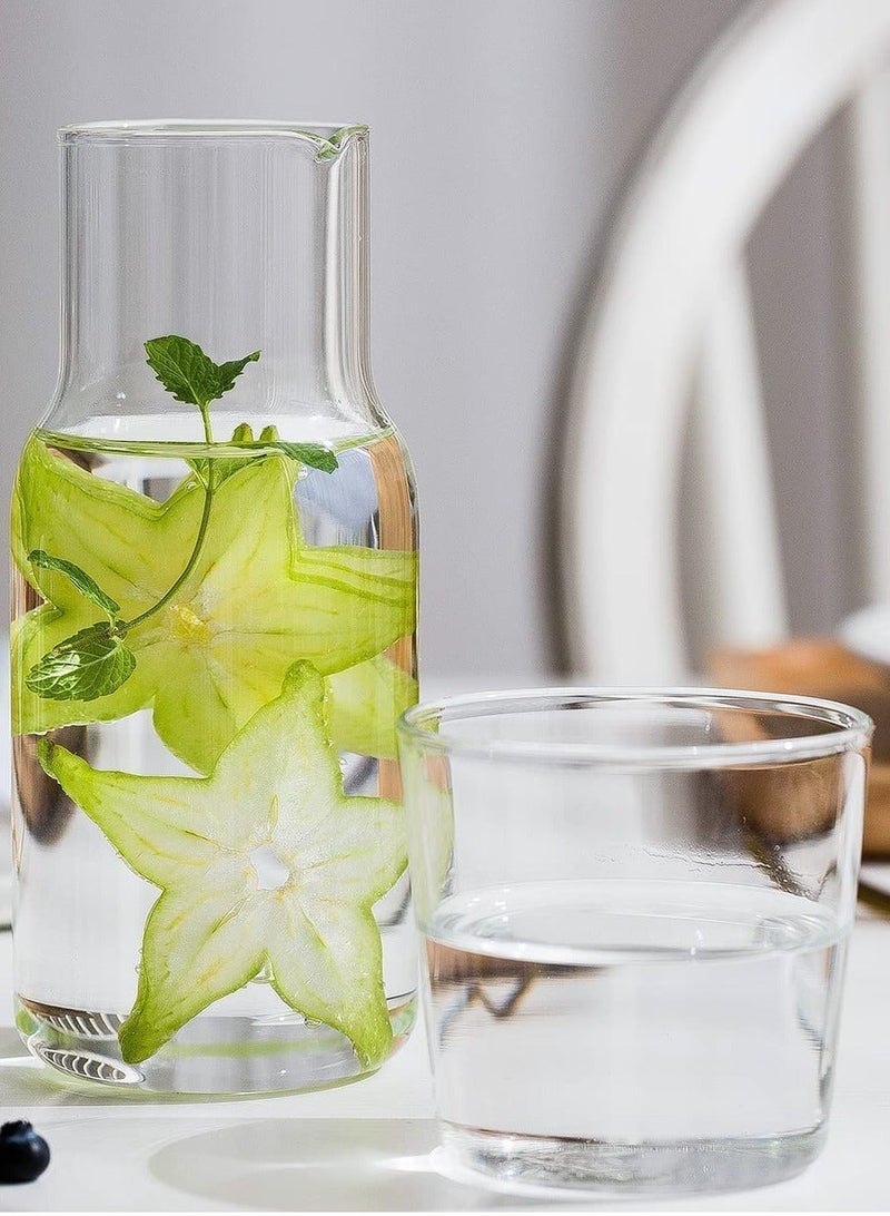 XiuWoo Glass Water Carafe Set, 500ml Bedside Set with Tumbler for Bedroom Nightstand, Mouthwash Bottle, Clear Juice Pitcher, Night Cup - Image 2