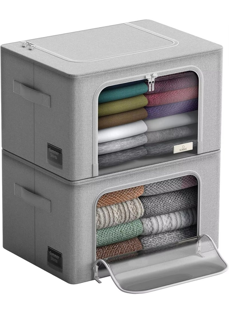 DUNISO Storage Bins with Metal Frame - Stackable & Foldable Clothes Organizer Bags - Oxford Fabric Storage Containers with Large Clear Window & Carry Handles, Bedroom Organization for Bedding & Linen  - Image 1