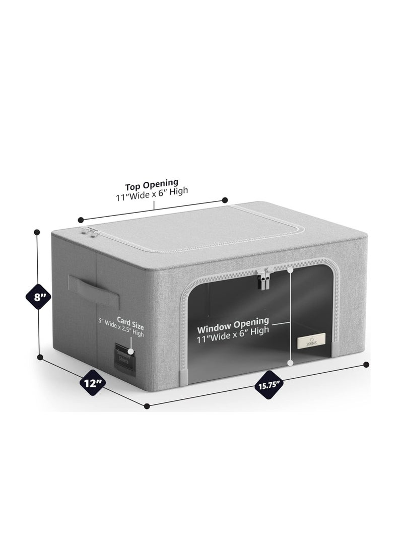 DUNISO Storage Bins with Metal Frame - Stackable & Foldable Clothes Organizer Bags - Oxford Fabric Storage Containers with Large Clear Window & Carry Handles, Bedroom Organization for Bedding & Linen  - Image 2