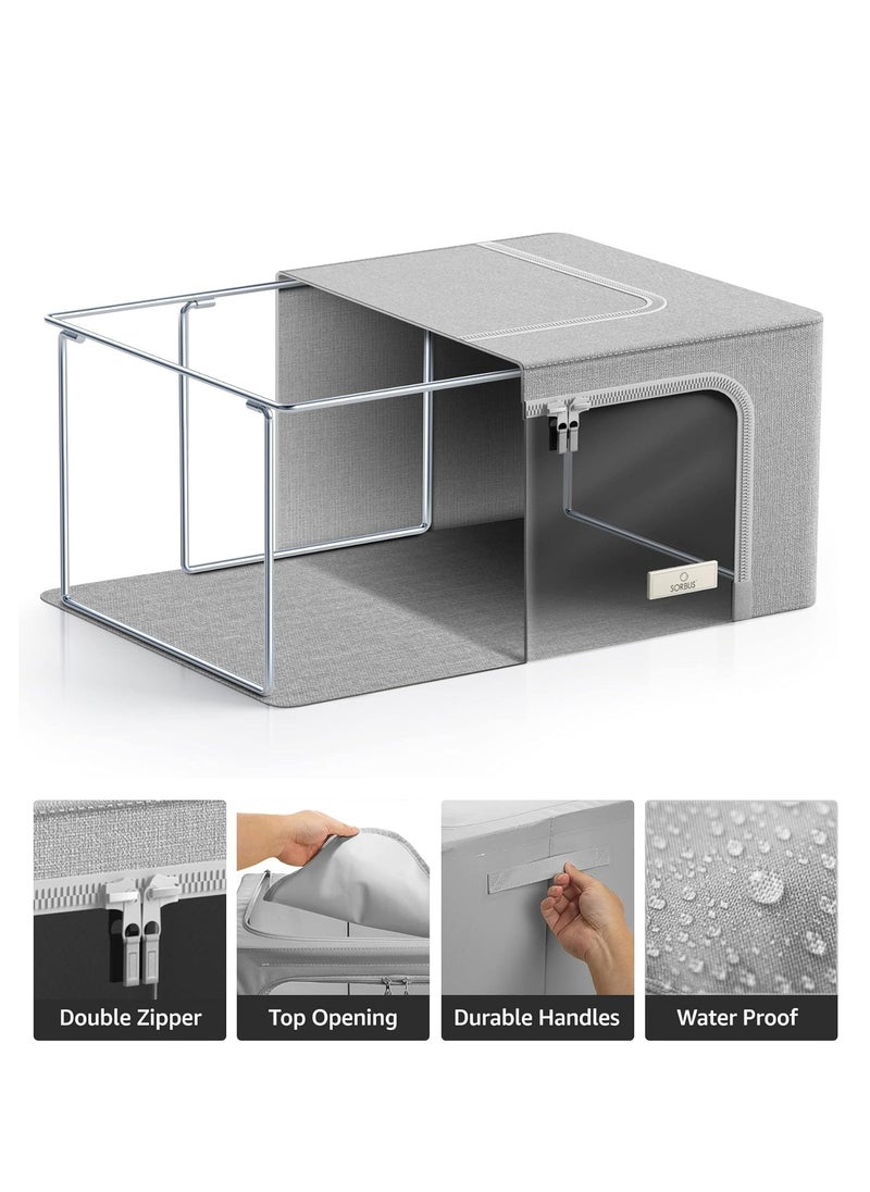 DUNISO Storage Bins with Metal Frame - Stackable & Foldable Clothes Organizer Bags - Oxford Fabric Storage Containers with Large Clear Window & Carry Handles, Bedroom Organization for Bedding & Linen  - Image 3