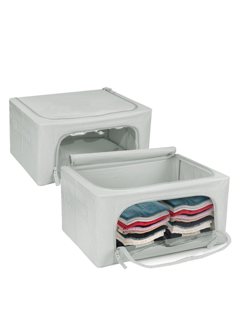 Storage Bins with Metal Frame - Stackable & Foldable Clothes Organizer Bags - Oxford Fabric Storage Containers with Large Clear Window & Carry Handles, Bedroom Organization for Bedding & Linen