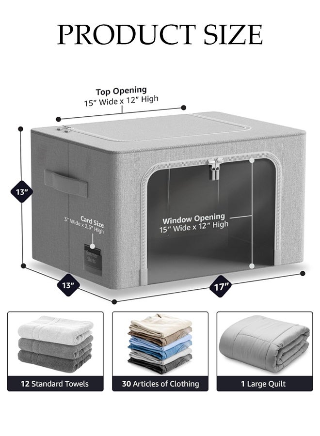 DUNISO Storage Bins with Metal Frame - Stackable & Foldable Clothes Organizer Bags - Oxford Fabric Storage Containers with Large Clear Window & Carry Handles, Bedroom Organization for Bedding & Linen - Image 2