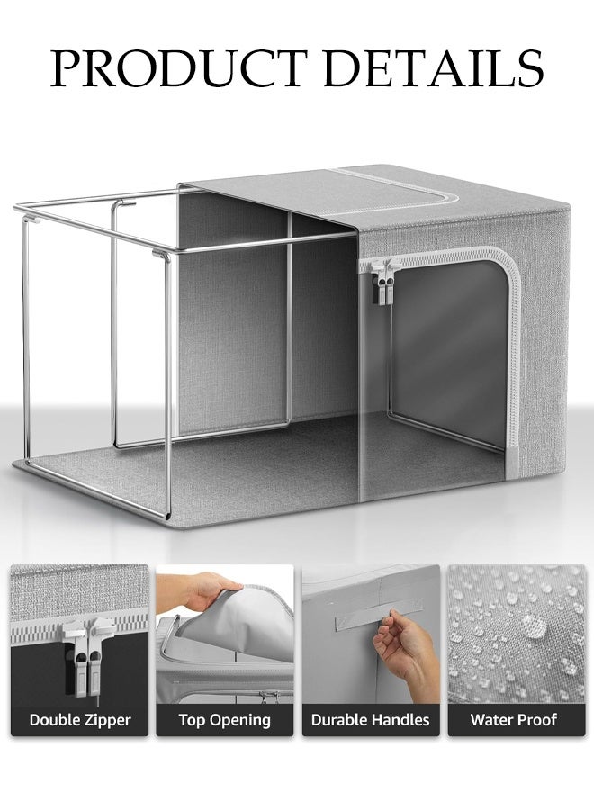 DUNISO Storage Bins with Metal Frame - Stackable & Foldable Clothes Organizer Bags - Oxford Fabric Storage Containers with Large Clear Window & Carry Handles, Bedroom Organization for Bedding & Linen - Image 3