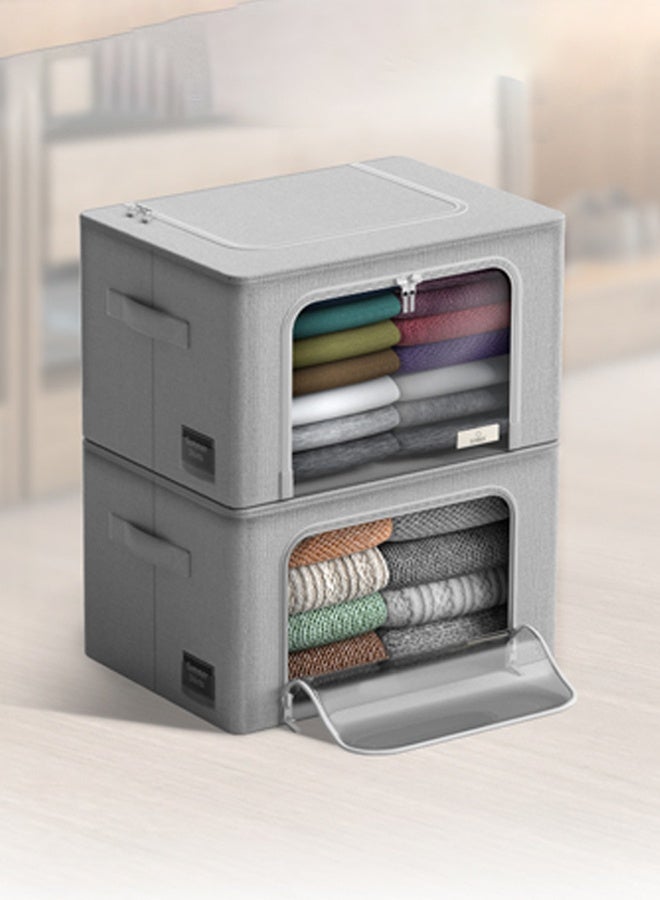 DUNISO Storage Bins with Metal Frame - Stackable & Foldable Clothes Organizer Bags - Oxford Fabric Storage Containers with Large Clear Window & Carry Handles, Bedroom Organization for Bedding & Linen - Image 1