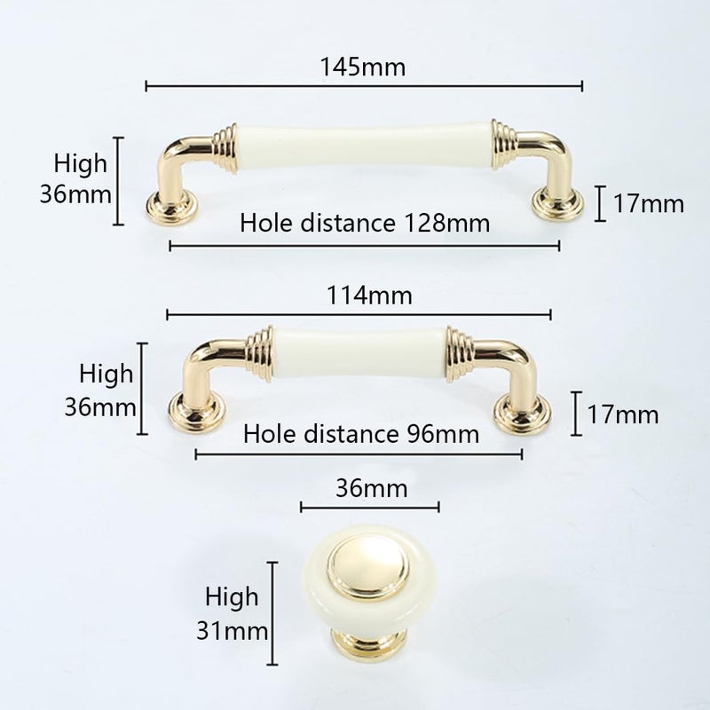 2 Pcs Gold White Cabinet Handles Zinc Alloy Ceramic Knobs 96mm Hole Distance - Image 4