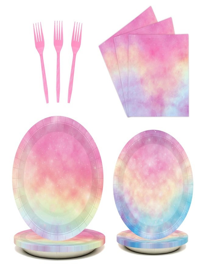 BQK 96pc Pastel Rainbow Party Plates & Napkins - Pastel Birthday Decorations - Image 1