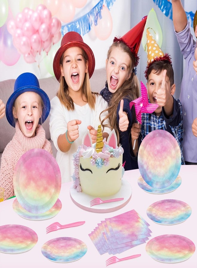 BQK 96pc Pastel Rainbow Party Plates & Napkins - Pastel Birthday Decorations - Image 3