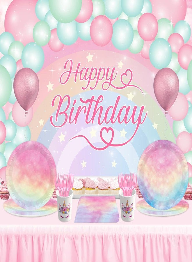 BQK 96pc Pastel Rainbow Party Plates & Napkins - Pastel Birthday Decorations - Image 2