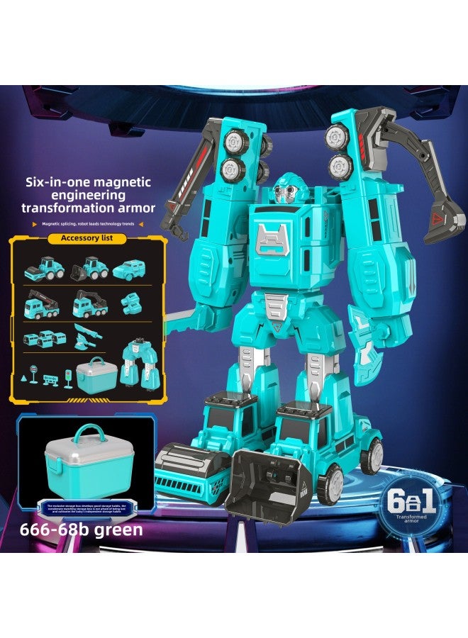 Magnetic Suction Robot Car Magnetic Building Blocks Magnetic Assembled Boys 6 Magnet 7 Magnetic Pieces Children's Educational Toys 10 Years Old-Color:Green Six-in-one - Image 1