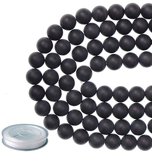LPBeads 8mm Natural Matte Black Onyx Round Gemstone Frosted 100Pcs Bulk Loose Beads for Jewelry Making Bracelet with Stretch Beading Cord LPBeads - Image 1