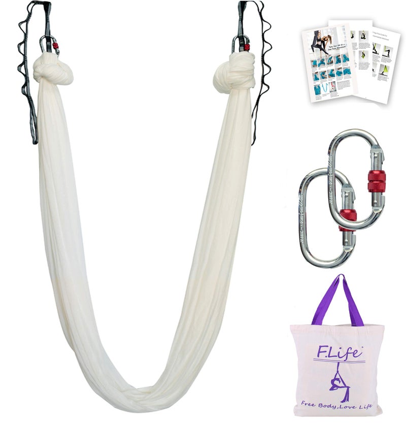 FLife Aerial Yoga Hammock 55 Yards Include Daisy ChainCarabiner and Pose Guide White