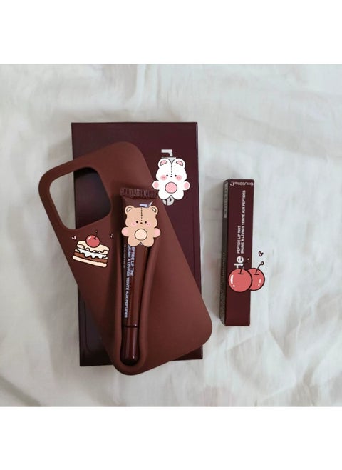 Rhodee Lipstick Lip Gloss IPhone16prax Phone Case For Apple 15pro Silicone 14 Color Box Packaging-Color:Espresso Color (with Original Packaging) + Lipstick-Applicable Models:iphone16plus