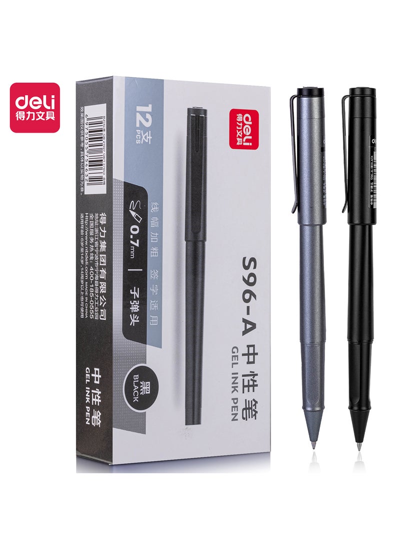 Deli Black Gel Pen 0.7mm, Smooth Writing, Ergonomic Grip for Comfortable Using Experience, Pack of 12 Pens