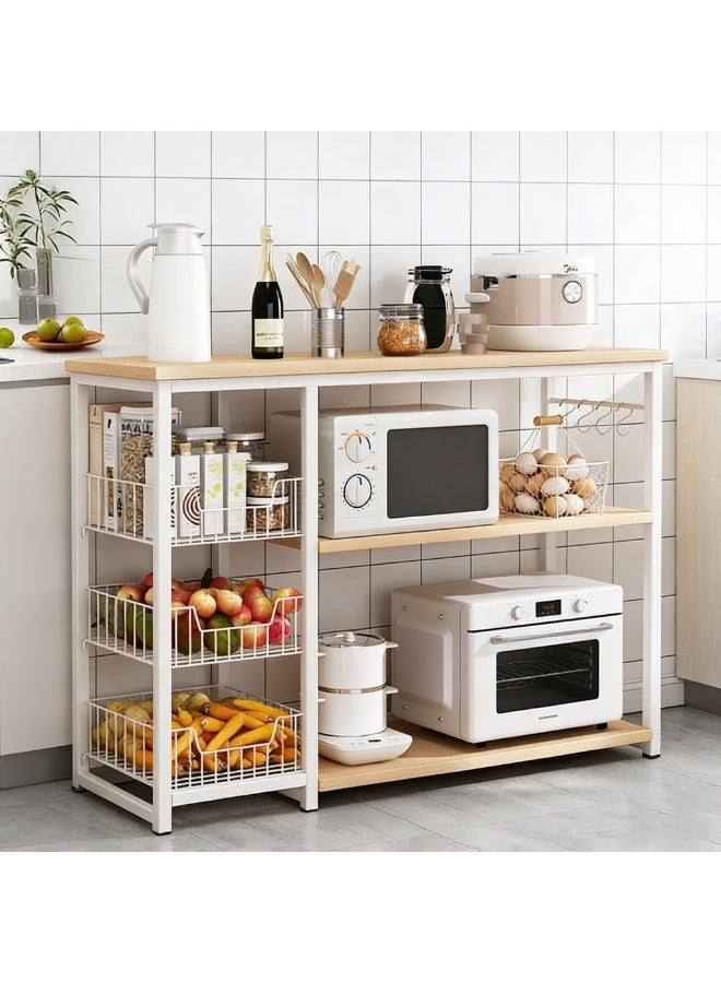 CityRiya-Long Coffee Bar Cabinet, Bakers Rack for Kitchen with Storage, Storage Shelves & Cabinet Organizer, Coffee Bar Station, Microwave Stand with Hooks, Kitchen Bakers Rack (ZWG010) - Image 1