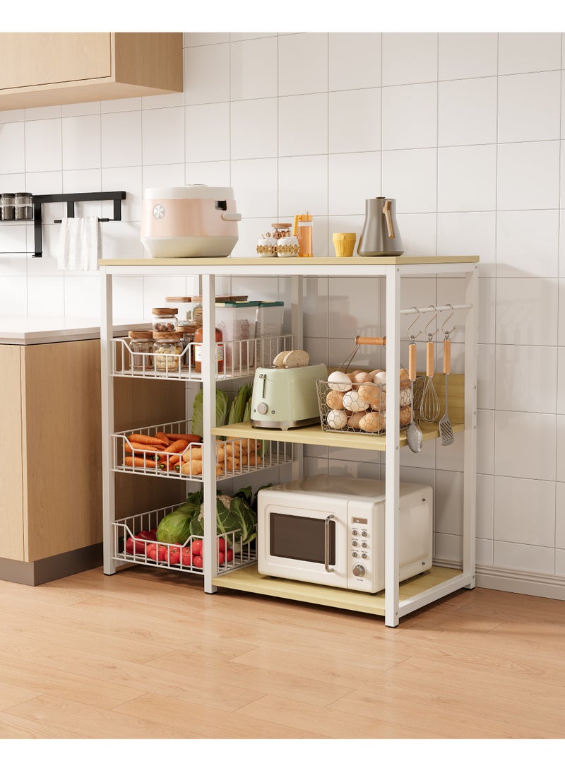 CityRiya-Long Coffee Bar Cabinet, Bakers Rack for Kitchen with Storage, Storage Shelves & Cabinet Organizer, Coffee Bar Station, Microwave Stand with Hooks, Kitchen Bakers Rack (ZWG010) - Image 2