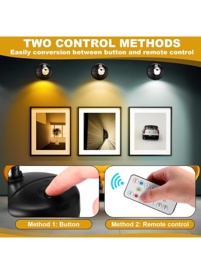 2-Pack Wireless LED Puck Lights with Remote - Dimmable Spotlights for Indoor Plants, Wall Art, Cabinet, Home Decor, Battery Powered, Easy Install, Black - Image 4