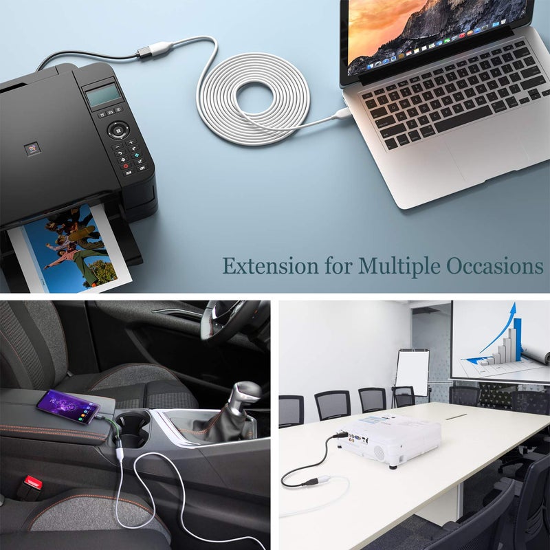 كابل تمديد USB، 16 قدم/5 متر USB 2.0 من النوع A ذكر إلى أنثى كابل تمديد USB مع موصلات مطلية بالذهب لمحرك الأقراص الصلبة، واي فاي، لوحة المفاتيح، الفأرة، الطابعة - أبيض - Image 5