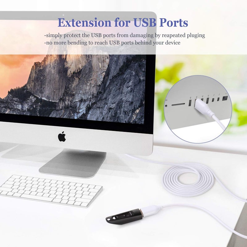 كابل تمديد USB، 16 قدم/5 متر USB 2.0 من النوع A ذكر إلى أنثى كابل تمديد USB مع موصلات مطلية بالذهب لمحرك الأقراص الصلبة، واي فاي، لوحة المفاتيح، الفأرة، الطابعة - أبيض - Image 2