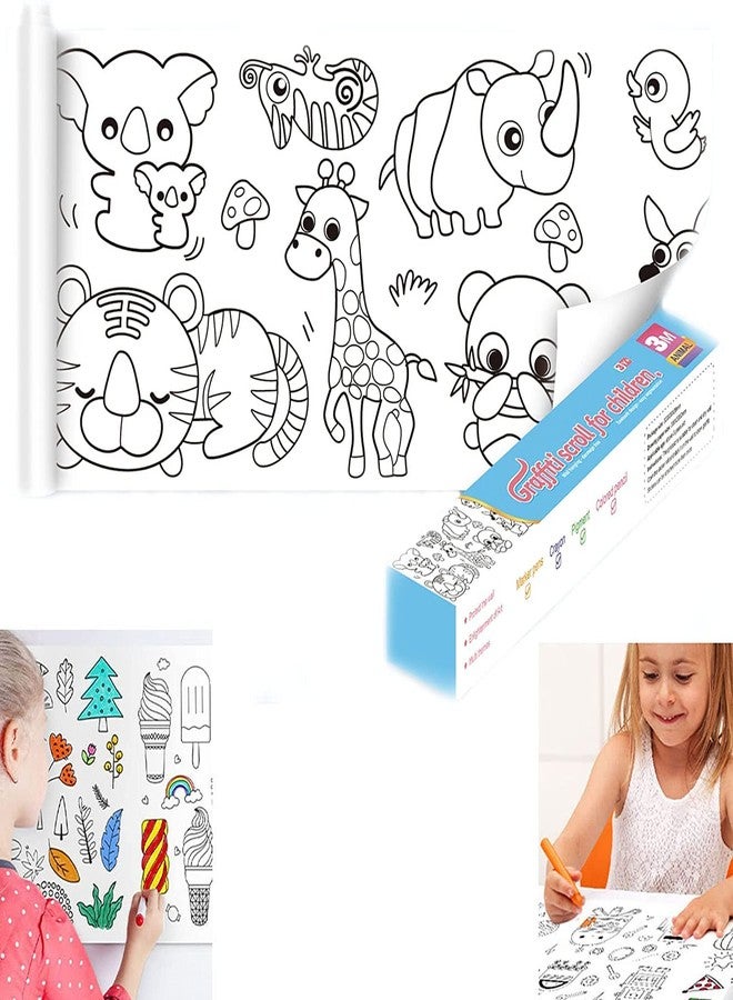 KolorFish Re-Stick Drawing Paper Roll for Kids, 118 x 12 Inch Large Art Paper Crafts Coloring Tablecloth Ideal Gift for Toddlers, Animal Themed - Image 1