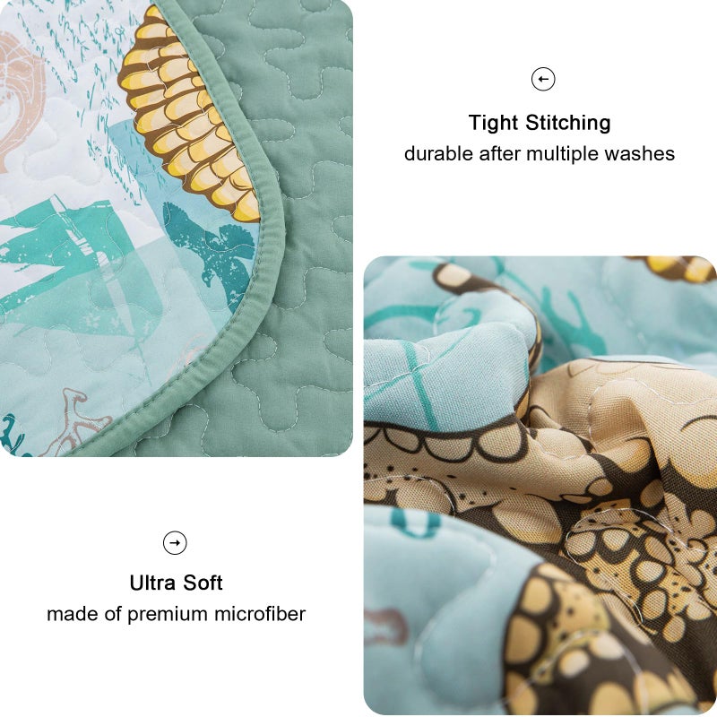 DJY DJY 3 قطع لحاف مجموعة King King Coastal Beach Pattern Coverlet مجموعة سرير ناعم بحري مع 2 وسادة شامز الفراش الساحلية لحاف طوال الموسم (الأخضر 90 "" × 104 "")  - Image 5