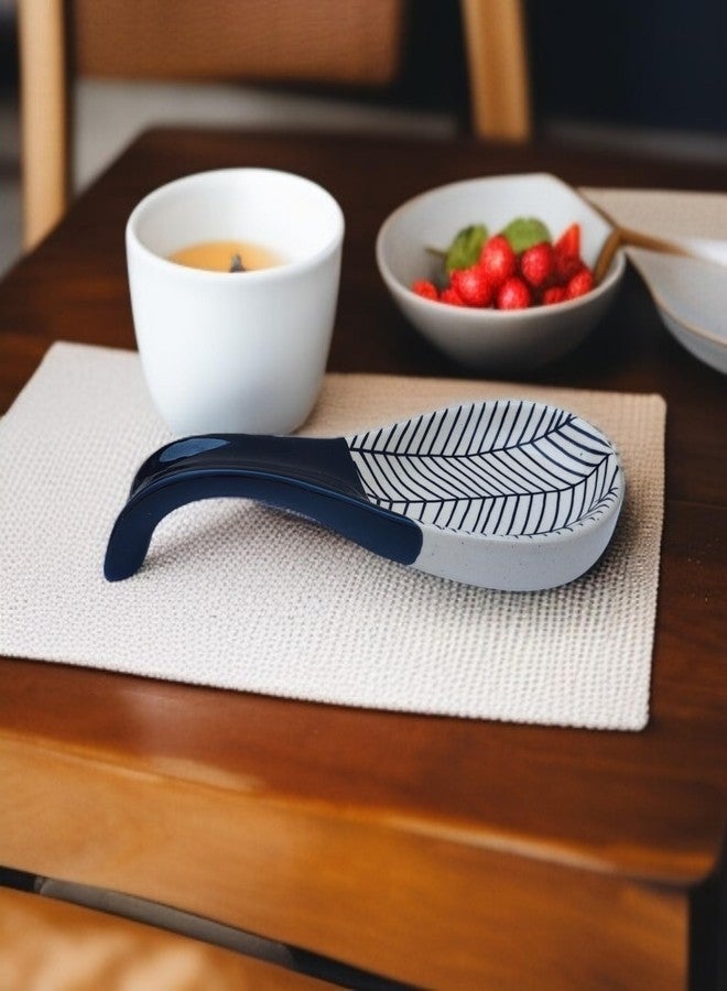 MALAIKAH Ceramic Black with Zebra Print Long Print Spoon Rest | Handmade Kitchen Spoon Holder | Pack of 2 - Image 2