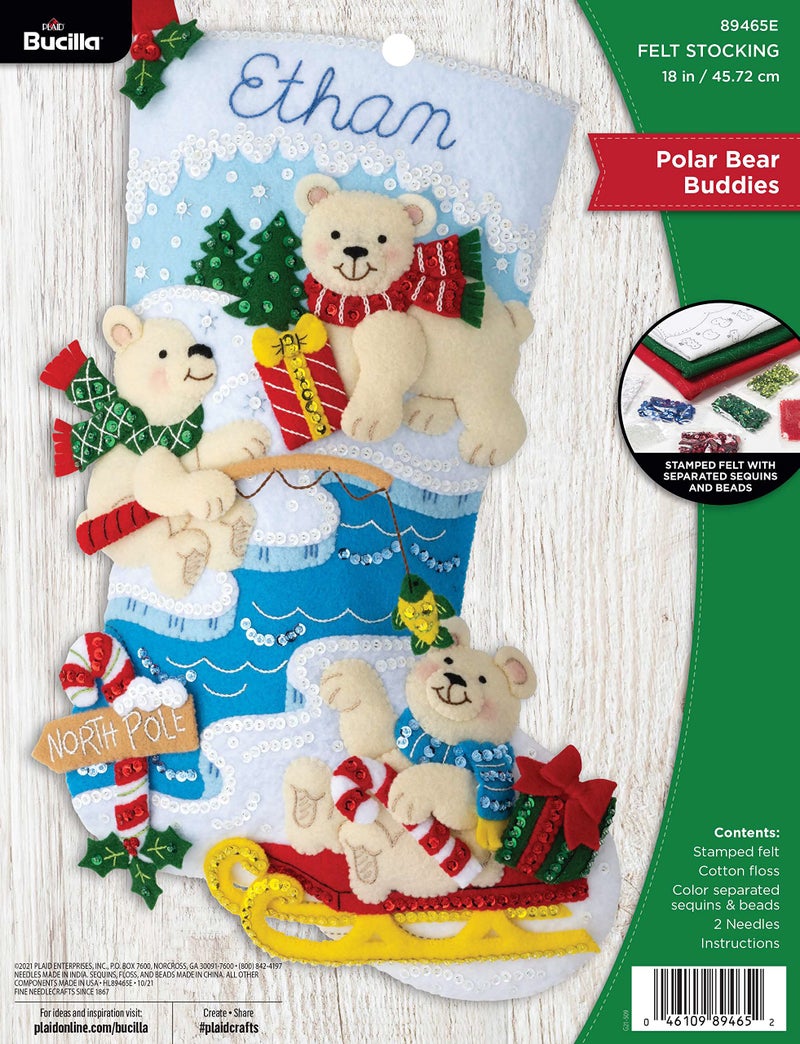Bucilla Bucilla Felt Applique 18 Stocking Making Kit Polar Bear Buddies Perfect for DIY Arts and Crafts 89465E 