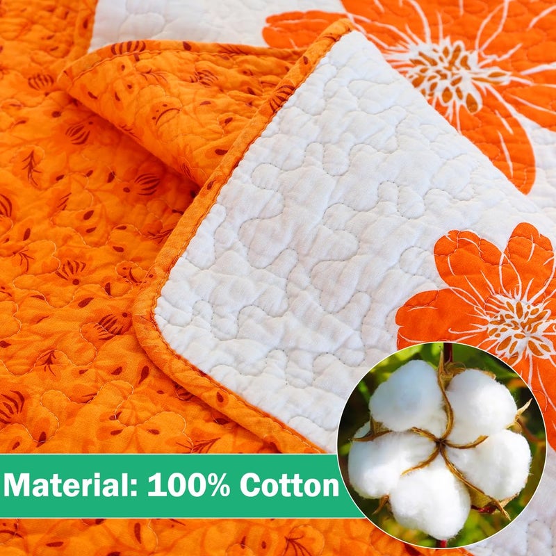EVENHUG 100% Cotton Quilt King Size Orange Sunflower Bedding Set Floral Lightweight Quilt Reversible Coverlet Bedspread with 2 Pillow Shams All Seasons 3 Pieces (106 X96 ) - Image 5