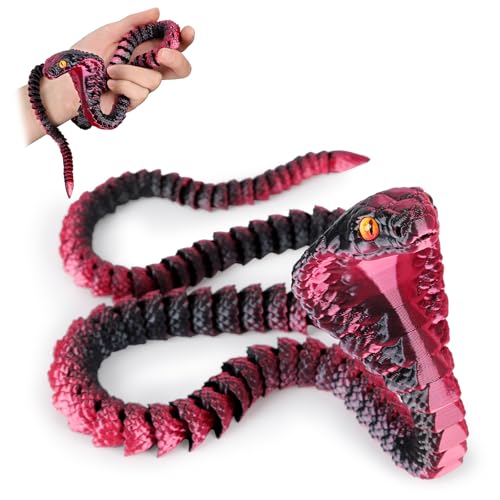 SUMLAND 3D Printed Snake23 Inch 3D Printed Animals3D Printed Fidget ToysHome Office Decor Executive Desk Crystal Cobra Toys Black Red - Image 1