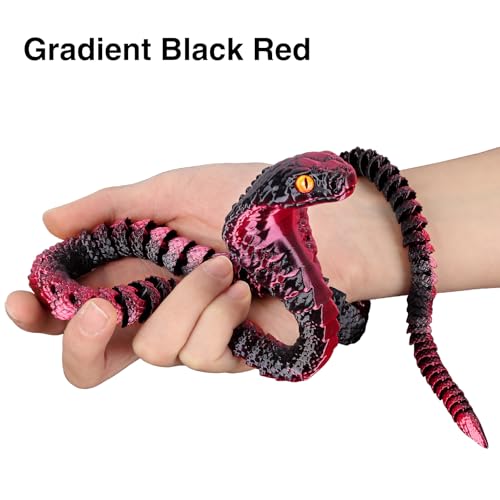 SUMLAND 3D Printed Snake23 Inch 3D Printed Animals3D Printed Fidget ToysHome Office Decor Executive Desk Crystal Cobra Toys Black Red - Image 5