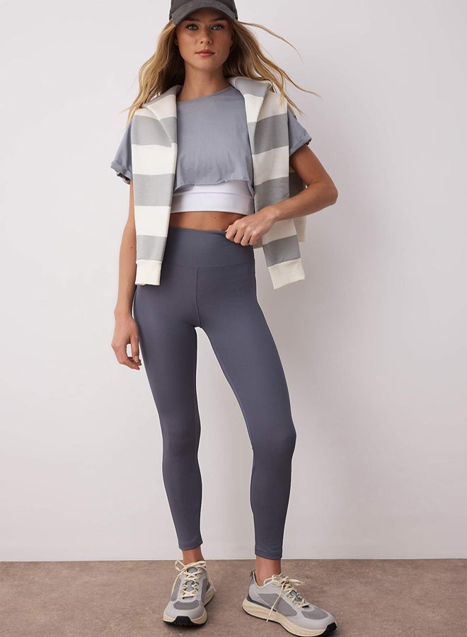 trendyol Gray Diver/Scuba Fabric Full Length Knitted Sports Leggings - Image 2