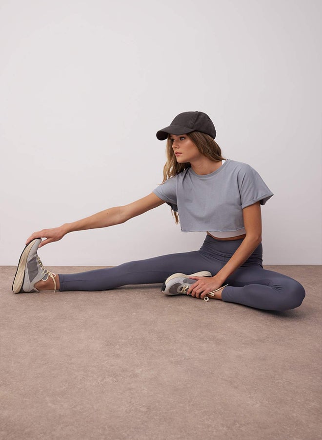 trendyol Gray Diver/Scuba Fabric Full Length Knitted Sports Leggings - Image 1