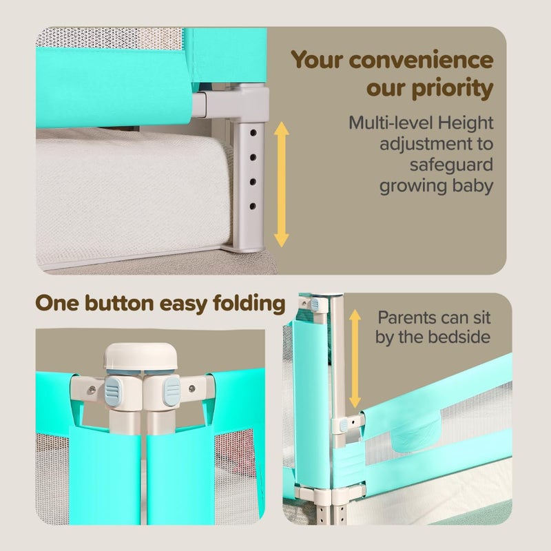 LuvLap Alloy Steel Bed Rail Guard for Baby/Kids Safety, 180Cm X 72 Cm, Portable & Foldable, Baby Safety Essential, Adjustable Height, Fits All Bed Sizes (Green - Without Print) - Image 5