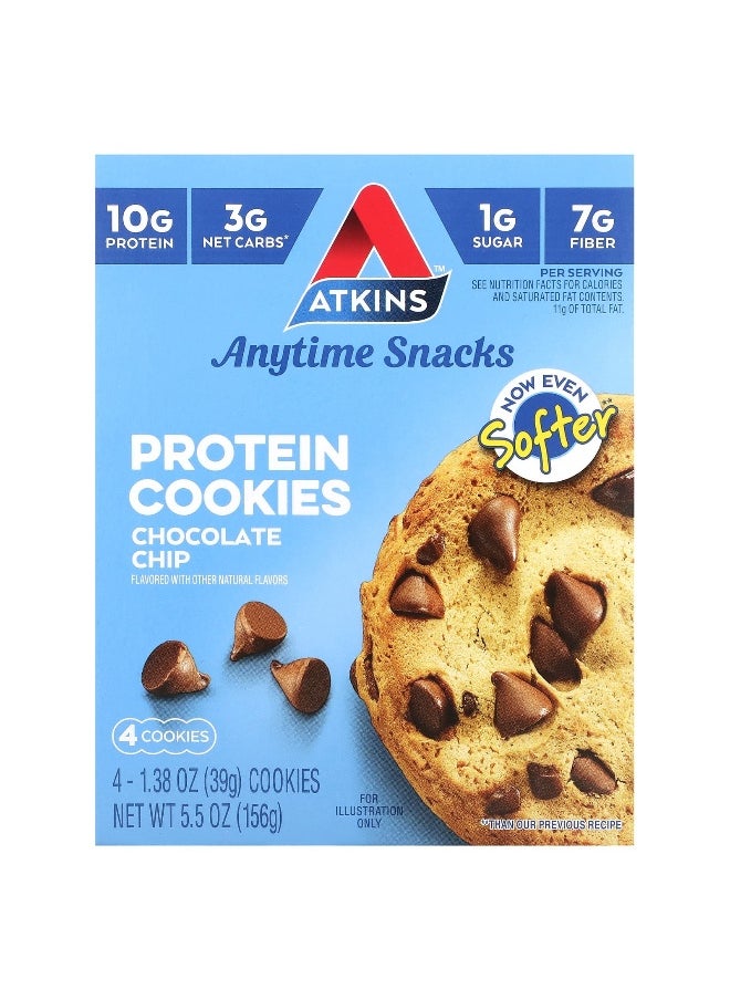 Atkins Atkins, Anytime Snacks, Protein Cookies, Chocolate Chip, 4 Cookies, 1.38 oz (39 g) Each 
