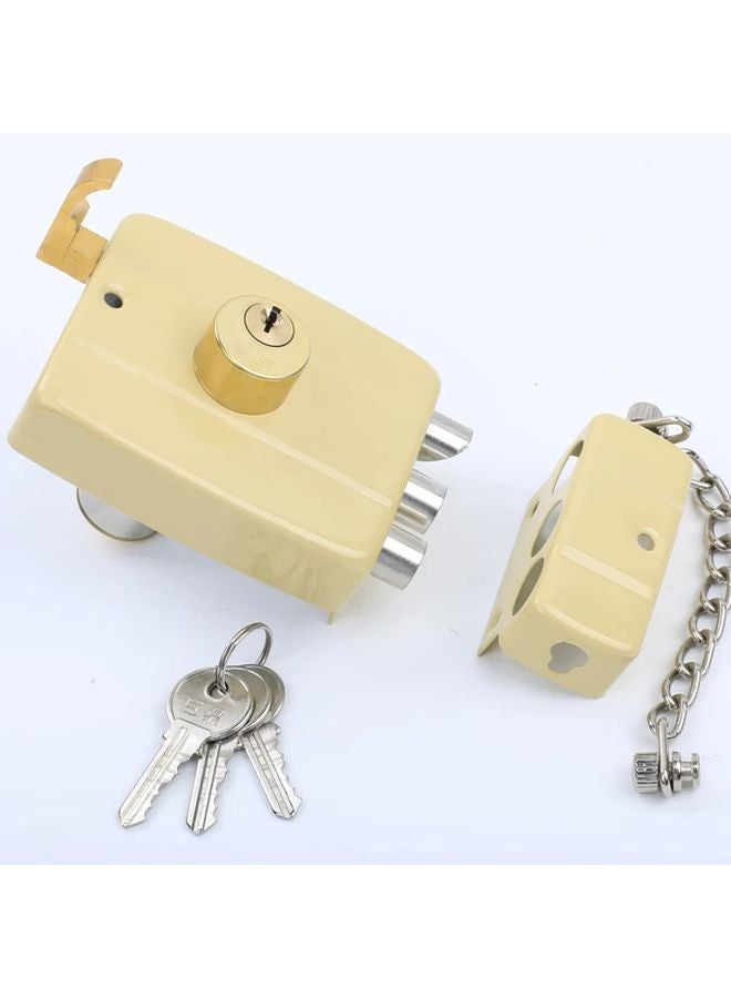 Copper Core Outdoor Door Lock With Chain All Metal Anti Theft Vintage Style - Image 1