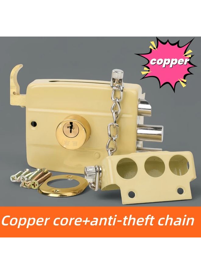 Copper Core Outdoor Door Lock With Chain All Metal Anti Theft Vintage Style - Image 2