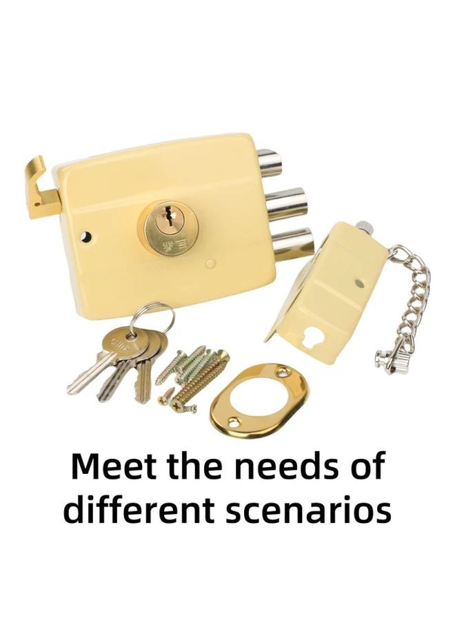 Copper Core Outdoor Door Lock With Chain All Metal Anti Theft Vintage Style - Image 4