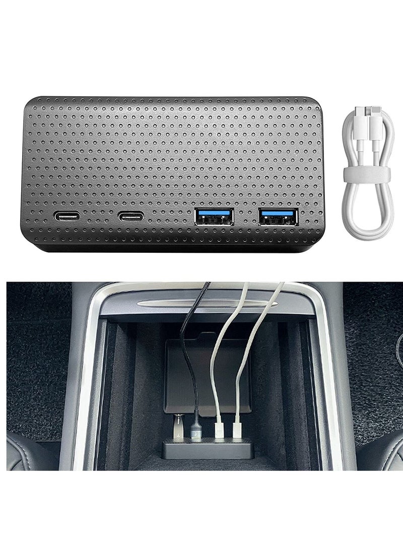 KASTWAVE - USB Hub 4-in-1 Center Console Docking Station for Tesla Model 3 / Y 2021, USB PD Fast Charge for Dashcam / Sentry Mode / Phone (Not Fit 2022) - Image 1