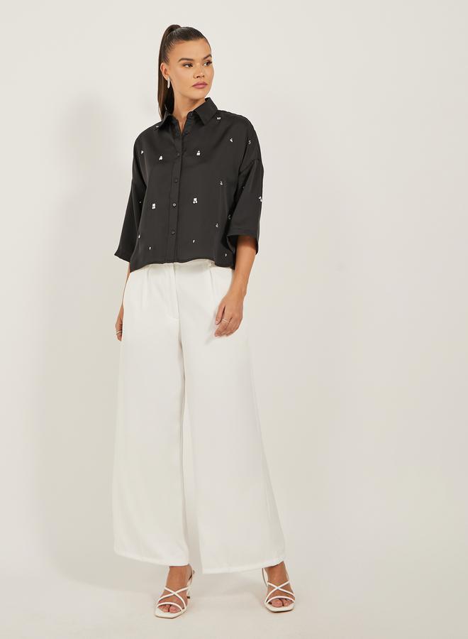 Styli Embellished 3/4 Sleeves Boxy Fit Shirt with Dropped Shoulders  - Image 2