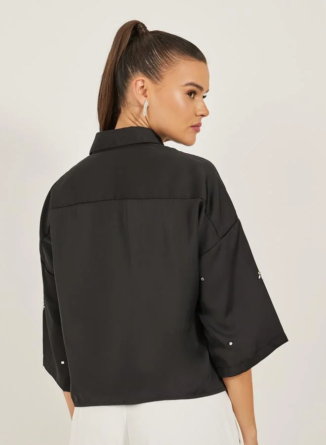 Styli Embellished 3/4 Sleeves Boxy Fit Shirt with Dropped Shoulders