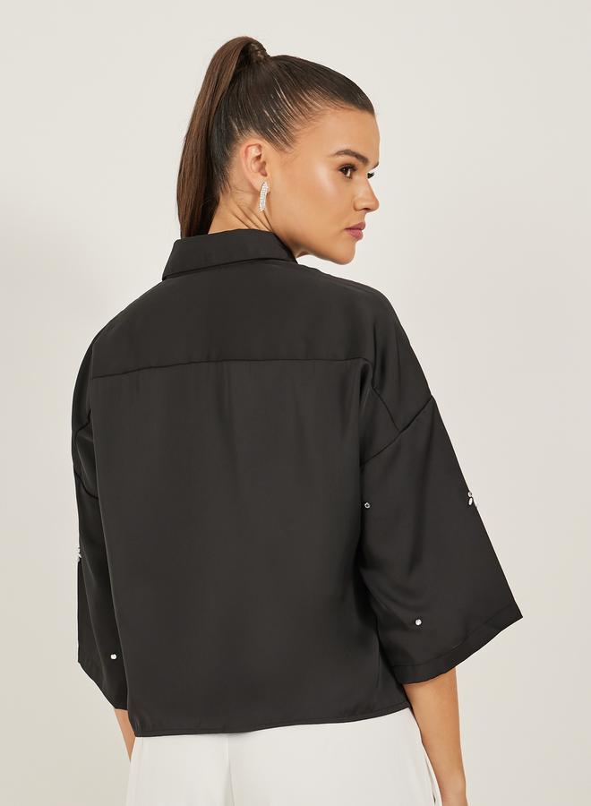 Styli Embellished 3/4 Sleeves Boxy Fit Shirt with Dropped Shoulders  - Image 4