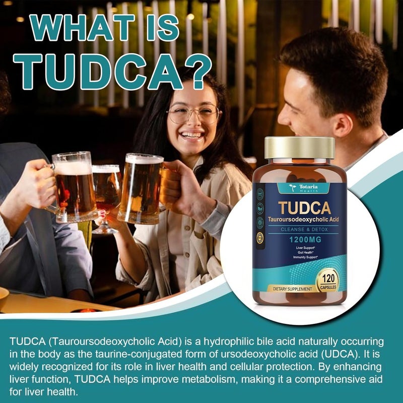 Totaria مكمل TUDCA 1200 ملغ حمض التوروروسوديوكسيكوليك 120 كبسولة قوة فائقة TUDCA أملاح الصفراء مكملات الكبد TUDCA النقي لإصلاح الكبد والمرارة وصحة الأمعاء - Image 4